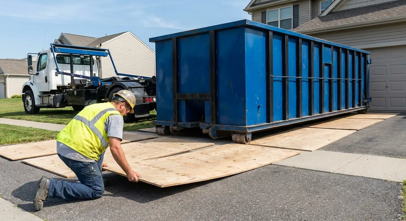Driveway protection and delivery preparation for dumpster rental in Austin, TX