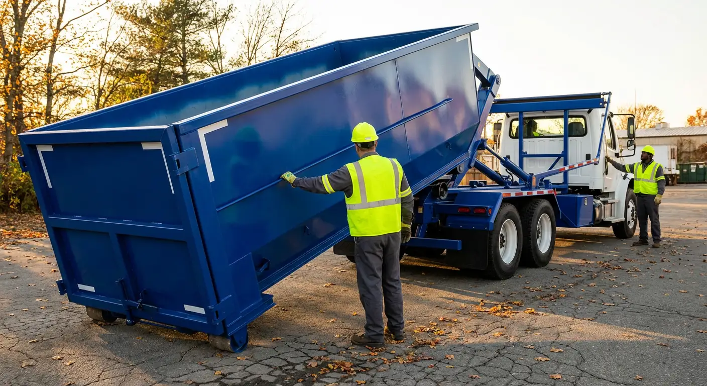 Commercial roll-off dumpster delivery truck in Austin, TX