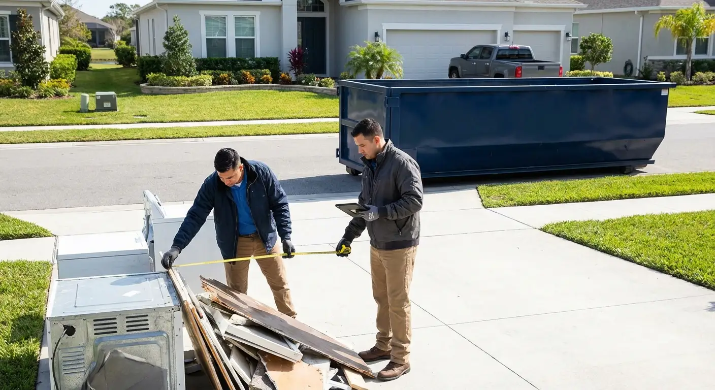 Concrete dumpster rental delivery truck in Austin, TX