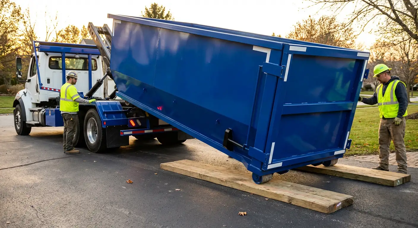 Dumpster delivery on driveway in Austin, TX